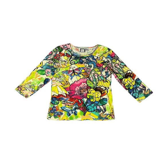 Take Two Tops - Take Two Y2K Vintage Colorful Butterfly Sequin 3/4 Sleeve Shirt SZ Large Whimsy